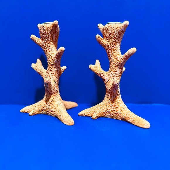 NEW…. Pair of Coral Branch-Shaped Candle Stick Holders, Orange in Color... - Picture 2 of 8